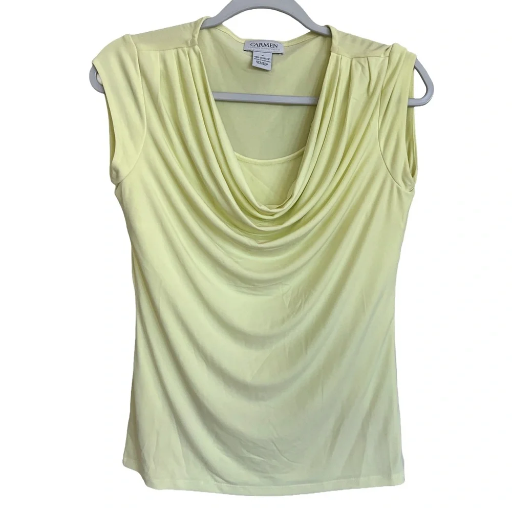 Carmen Marc Valvo Light Yellow Drape Neck Blouse - Picture 1 of 4